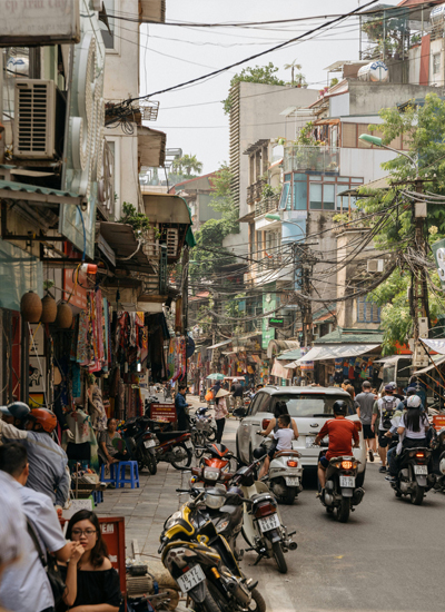 busy town with motorbikes