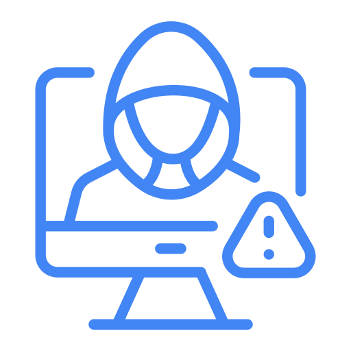blue monitor with hacker icon