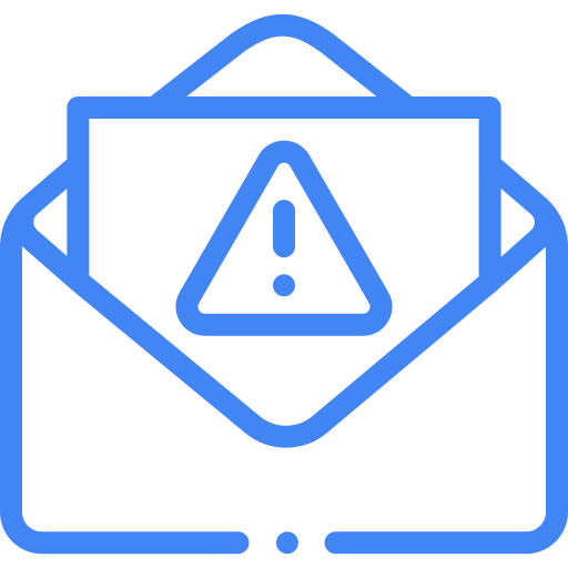 blue triangle alert in envelope icon